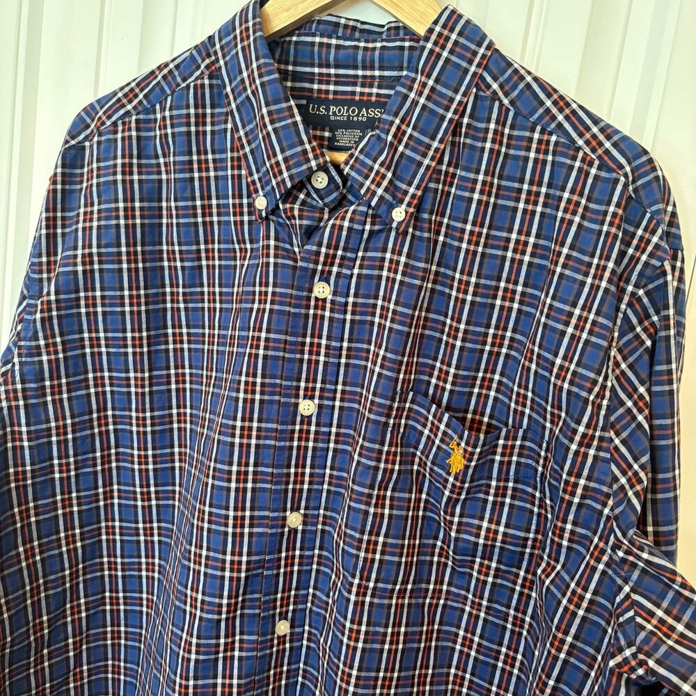 U.S. Polo Assn. Blue Plaid Button Down Shirt Size XLT